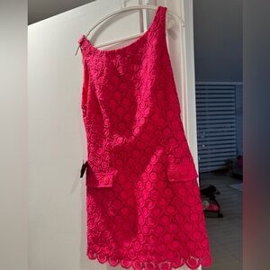 New with tags nwt Bebe Bang Bang Boheme Boatneck eyelet dress pink L large